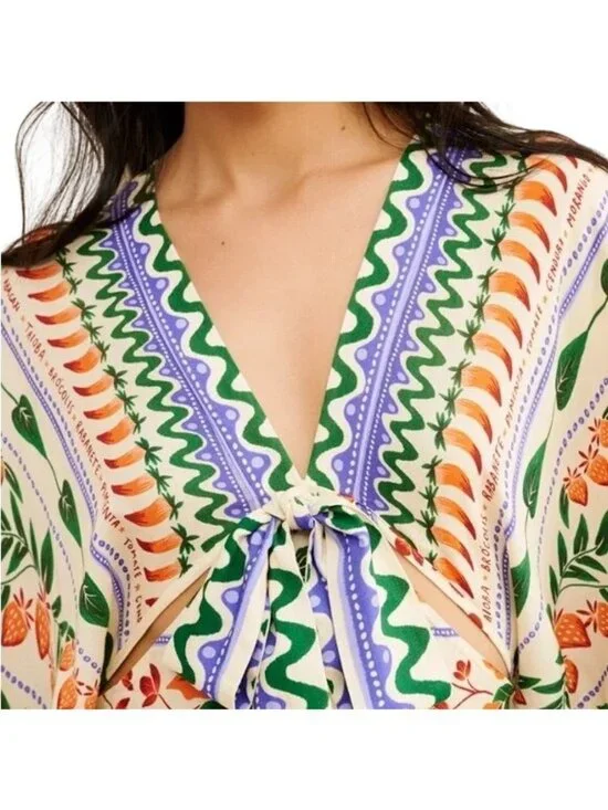 FARM Rio X Anthropologie V-Neck Kaftan Maxi Dress With CutOut Fruit Floral Print - Picture 11 of 12